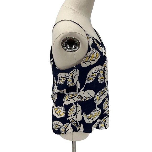 J. Crew Blue Carrie Tropical Leaf Silk Racerback Tank Cami Size 4 Women's - Picture 5 of 7
